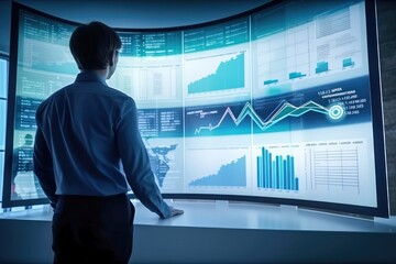 Fototapeta premium Financial management technology business dashboard finance data analytics graphs on virtual screen Generative AI Illustration