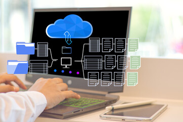 businessman use FTP (File Transfer Protocol) to exchange and transfer digital files with internet...