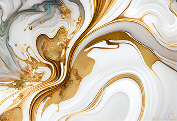 High detailed white marble with golden veins texture background. Generative AI 