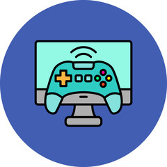 Video Game Multicolor Circle Filled Line Icon