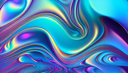Fototapeta premium Trendy texture neon holographic glass effect and colorful polarization waves. Generative AI 