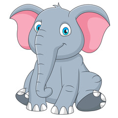 Cute and adorable sitting elephant cartoon illustration