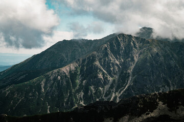 Nature scenery, high Tatras and valleys of Poland, clouds over mountains