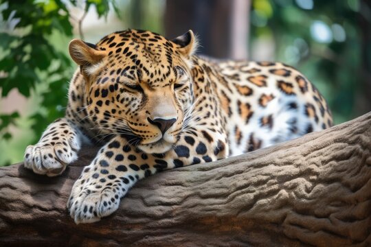 In the zoo, a languid leopard lies down. Generative AI