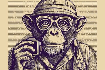 Fototapeta premium Smartphone selfie. Animal Fashion Hipster. Version in raster. Generative AI