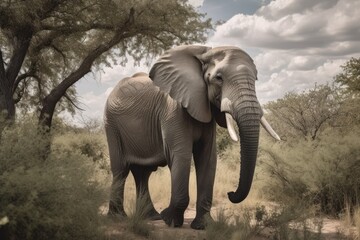 Fototapeta na wymiar Picture of a free roaming African elephant in the wild. Generative AI