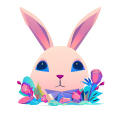 Vibrant and Joyful Bunny Art with Spring Flowers