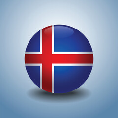 Iceland flag. Round glossy. Isolated on color gradient background