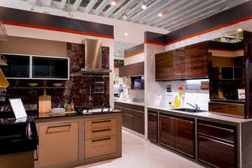Department of large household appliances and furniture store.