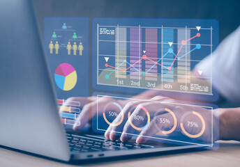 data analyst working On dashboard with charts, data presentation concept to analyze performance (KPI) or report on the performance of business organizations