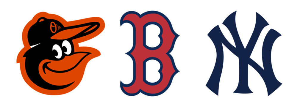 Vector logo of the Baltimore Orioles Major league Baseball team. Boston Red Sox. Emblem of the New York Yankees