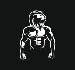 Fototapeta na wymiar T-shirt template with a logo lion bodybuilder, gym and fitness logo.