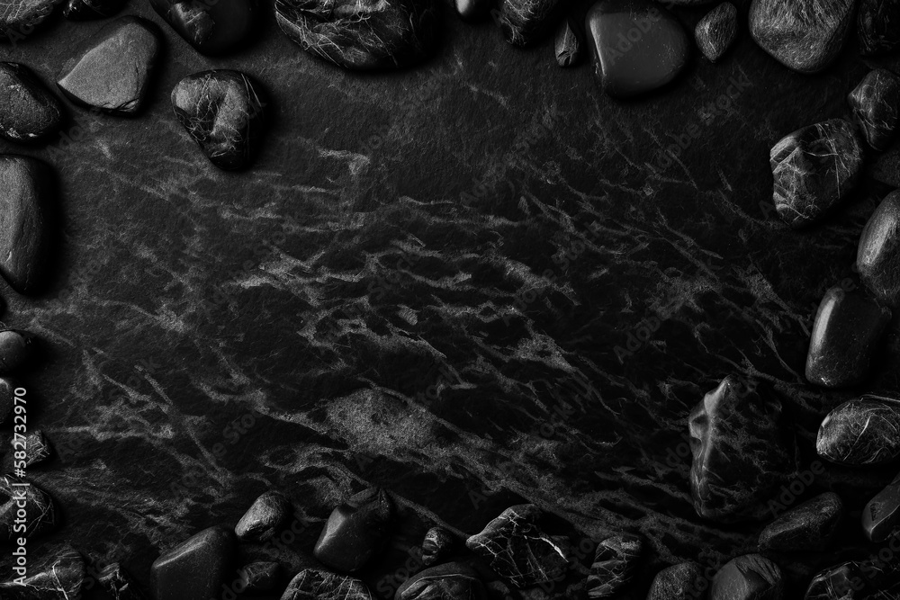 Poster black small pebble stones with empty space for background.