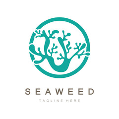 Seaweed vector logo icon illustration design.includes seafood,natural products,florist,ecology,wellness,spa.