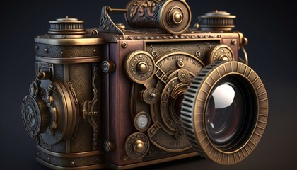 Beautiful photo camera - steampunk style - made with generative AI tools