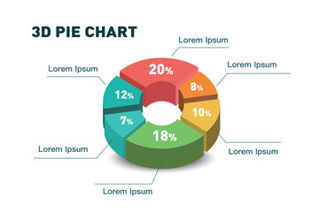 3d pie chart six pieces.Infographic isometric puzzle circular template.report, business analytics, data