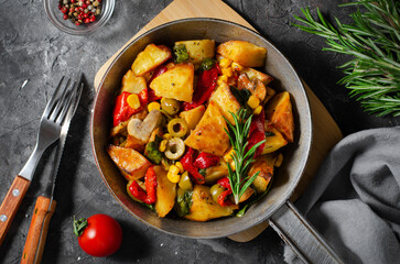 Potato Vegetable Stew, Cooked Vegetables, Healthy Vegetarian Meal