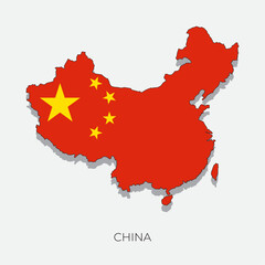 China map and flag. Detailed silhouette vector illustration