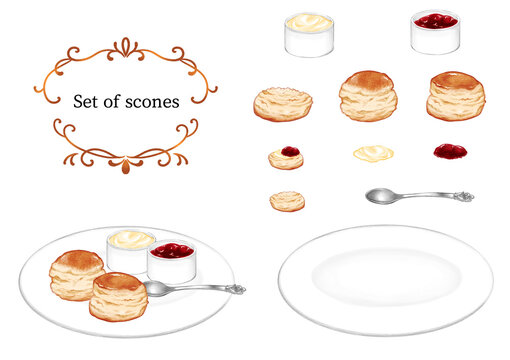 Set of scones painted by digital watercolor