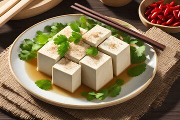 close up of raw white tofu, generative art by A.I.
