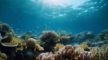 Naklejka na ściany i meble Underwater Diving Tropical Scene With Sea Life In The Reef