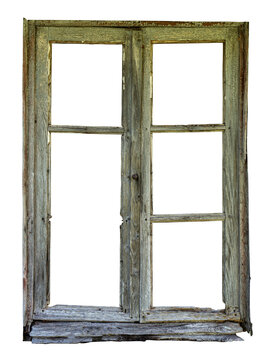 vieille fenêtre cassée sans les vitres sur fond transparent