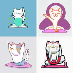 Logo with a cat doing yoga in four variants