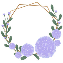 Cute wreath with flowers, leaves and branches in vintage style ,Watercolor purple flower wreath
