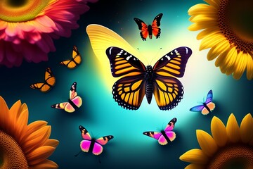 Fototapeta na wymiar butterflies and flowers