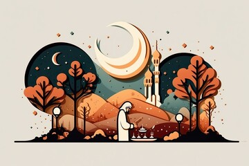 2d Illustration for ramadan eid, generative ai 