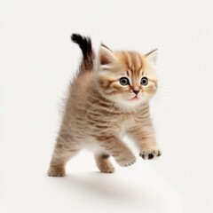Fototapeta na wymiar An energetic little kitten playing and running, captured in full body on an isolated background. The perfect image to showcase the playful nature of cats, generated by AI for maximum clarity and detai