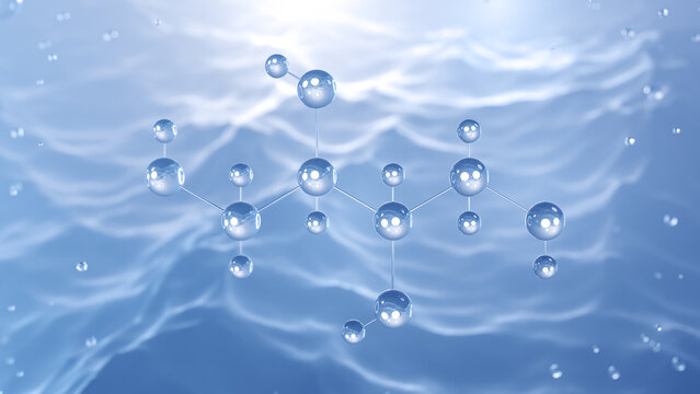 erythritol molecular structure, 3d model molecule, sugar alcohol, structural chemical formula view from a microscope
