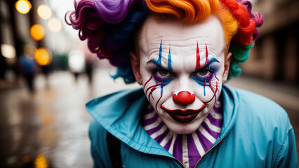 An Beautiful Fierce Clown Lady Candid Street Photography Generative AI Photo