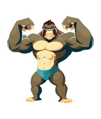 A cartoon gorilla with a blue belt on his waist