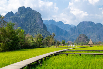 Vang Vieng , Laos. Southeast Asia.