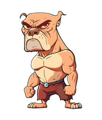 A cartoon bull dog with brown shorts and brown shorts with a white background