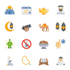 Ramadan flat icons set 2, ramadan kareem icons, vector illustration.