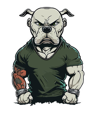 A cartoon image of a muscular dog with a black shirt and a green shirt