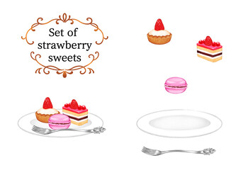 Strawberry sweets drawn with digital watercolor