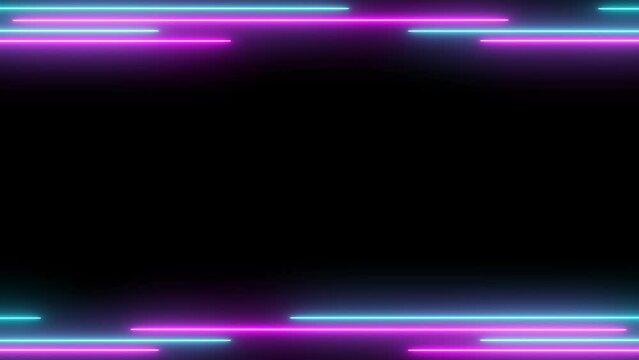 tosca blue and purple laser effect. glowing neon frame background with empty space area. repetitive motion neon line animation. Bright neon light effect isolated on black. 4K graphic animation video