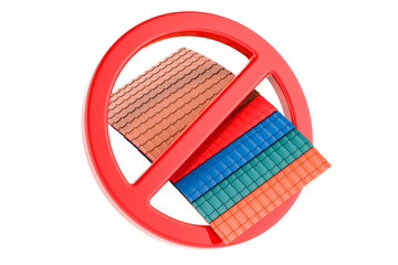 Color Metal Roof Tiles with forbidden symbol, 3D rendering