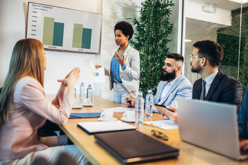 Group of businesspeople having a briefing in a boardroom. Businesspeople working together in a modern workplace.