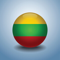 Obraz premium Lithuanian flag. Round glossy. Isolated on color gradient background