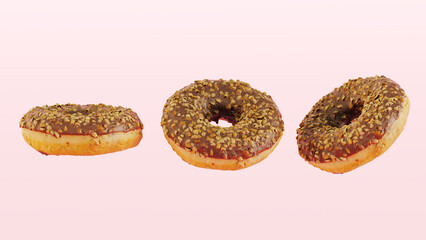 Tasty Donut dessert with chocolate glossy glaze on white background
