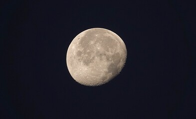Closeup of full moon on the dark sky, dark spots