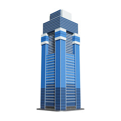 This 3D illustration rendering depicts a futuristic skyscraper in a stylized contemporary architectural style.