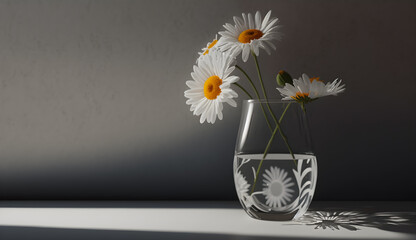 daisies in vase cinematic lightining  -AI Generative 
