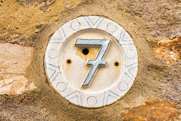 Old Weathered House Number 7, Tile on Wall
