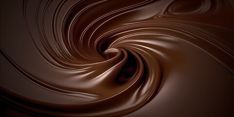 Chocolate mass with swirls, silky liquid chocolate background, generative ai illustration