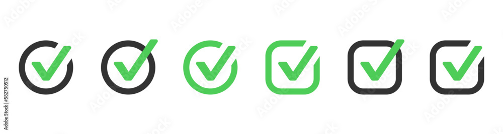 Aufkleber green check mark icon, check box icon set. circle and square. tick box symbol in green with correct, accept checkmark icons , check list circle frame - checkbox symbol vector sign